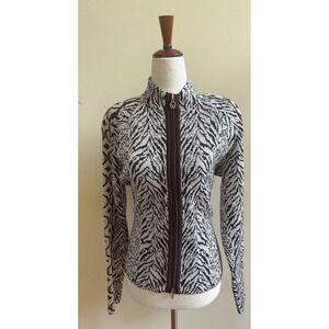 NEW St. John Sport Vintage Knit Animal Print Jacket Wool Blend Size M Brown $420